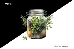 Watercolor bottle and herbs clipart Product Image 1