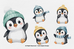 15 Bundle Watercolor Baby Penguin Cute Kids Cold Ice White Product Image 5