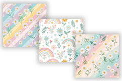 Pastel Daisy Rainbow Seamless Pattern Bundle, Cute Floral Product Image 5