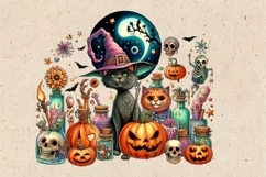 Watercolor Halloween Spooky Cat PNG sublimation Product Image 2