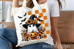 Cute Halloween Ghost PNG, Sunflower Pumpkin Sublimation Product Image 4