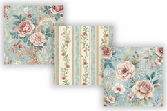 Powder Blue Toile Digital Paper Pack, Vintage Floral Toile Product Image 5