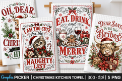 Christmas Kitchen Towel Sublimation, Vintage Christmas PNG Product Image 1
