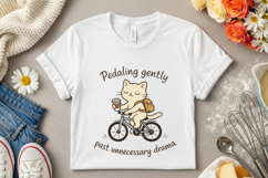 Cute Cat Cycling With Coffee Pedaling Past Unnecessary Drama Product Image 7