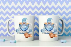 Watercolor gnome in a mug of tea with cookies, Gnome PNG Product Image 5