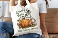 Spooky Vibes PNG, Overthinking Skeleton Pumpkin Sublimation Product Image 4
