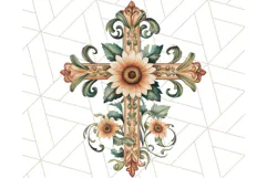 Faith Cross PNG with Flowers, Watercolor Religious Art Print Product Image 5