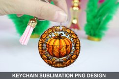 Pumpkin Keychain Sublimation, Round Keychain PNG Design Product Image 1