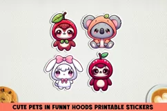 Cute pets in funny hoods printable stickers|Kawaii animals. Product Image 1