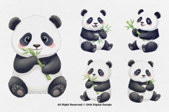 15 Bundle Watercolor Baby Panda Animal Black White Bear Cute Product Image 5