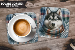 Cute Dog, Holiday Themes, Buffalo Plaid Square Coaster PNG Product Image 1