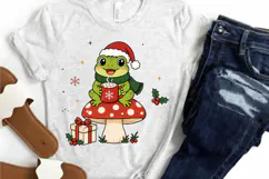 Cute Christmas Frog PNG, Cottagecore Mushroom Frog Sublimati Product Image 3
