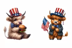 Watercolor Patriotic Highland Cows, 4th Of July Highland Cow Product Image 5