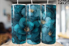 Teal Alcohol Ink Flower Tumbler Wrap -High Quality 300 Dpi Product Image 1