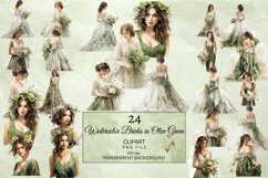 Watercolor Brides Clipart, Watercolor Olive Green Clipart Product Image 1