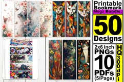 50x Cute Cat Sublimation Bookmark Bundle PNG, Watercolor Cat Product Image 2