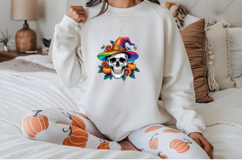 Watercolor Skull with Rainbow Witch Hat | Pride Halloween Product Image 2