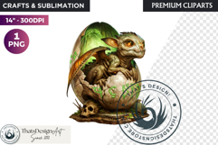 Cute Baby Dragon in a egg Clipart, dragon egg, Fantasy PNG Product Image 1