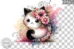 Cat With Flowers Sublimation - Clipart PNG Design Product Image 1