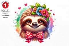 Sloth Valentine Clipart | Watercolor Clipart | Sublimation Product Image 1
