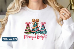Merry and Bright Christmas Tree Coquette, PNG Sublimation Product Image 5