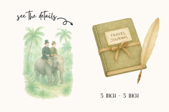 Vintage Travel Watercolor Clipart PNG, Hot Air Balloon, Product Image 5