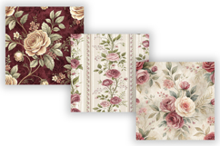 French Rose Toile Digital Paper Pack, Vintage Floral Toile Product Image 4