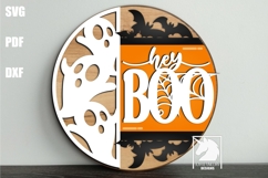 Hey Boo Door Hanger SVG | Halloween Ghost Welcome Round Sign Product Image 1