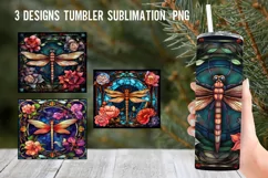 Dragonflies Stained Glass Tumbler Wrap Sublimation PNG Product Image 1