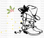 Cowboy Christmas printable svg, png Cowboy boots and hat cut Product Image 4