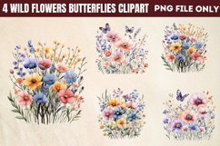 Wild flowers butterflies and dragonfly Clipart PNG Product Image 1