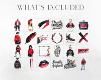 Rebel Claus Club Watercolor Clipart Set, Punk Christmas Product Image 5