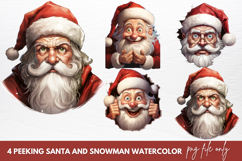 Watercolor Peeking Santa and Snowman Clipart Product Image 1