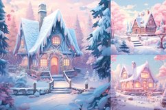 Dreamy winter pastel forest cottage house printable images Product Image 2