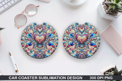 Stained Glass Car Coaster Sublimation| Valentine Coaster PNG Product Image 1