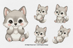 15 Bundle Watercolor Baby Wolf Nigh Animal Wildlife Kids Product Image 5