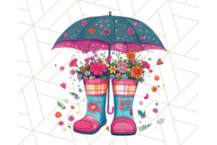 Floral Rain Boot Clipart PNG Spring Umbrella Bouquet Art Product Image 5