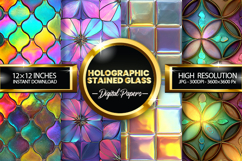 Holographic Stained Glass Digital Papers - 04 variations Product Image 1