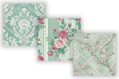 Mint Toile Digital Paper Pack, Vintage Floral Toile, Gingham Product Image 5