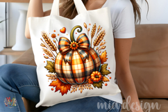 Plaid Pumpkin PNG, Vintage Autumn Floral Bow Sublimation Product Image 4