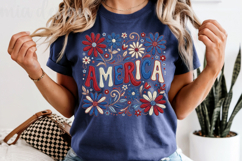 America PNG, Faux Embroidery Patriotic Flower Sublimation Product Image 5
