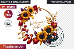 Sunflower Autumn Wreath - Rustic Farmhouse Harvest PNG Product Image 1
