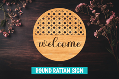 Round Rattan Welcome Sign with Laser Cut, Rustic Boho Sign Product Image 1
