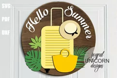 Hello Summer Door Hanger SVG | Beach Round Door Sign SVG Product Image 1