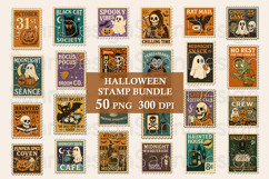 Halloween Postage Stamp Clipart Bundle, Retro Vintage Product Image 1
