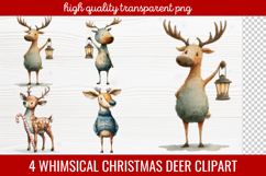 4 Whimsical Christmas Deer Clipart | Cute Festive Deer PNG Product Image 1