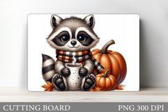 Fall Raccoon Cutting Board. Fall Cutting Board Sublimation Product Image 1