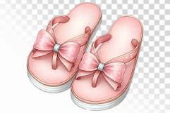 Pink Bow Flip Flops Watercolor PNG Summer sandals Ribbon Product Image 1