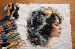 Cross stitch women earth pattern digital file girl face Product Image 5