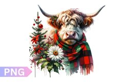 Christmas Floral Cow Sublimation - Clipart PNG Design Product Image 1